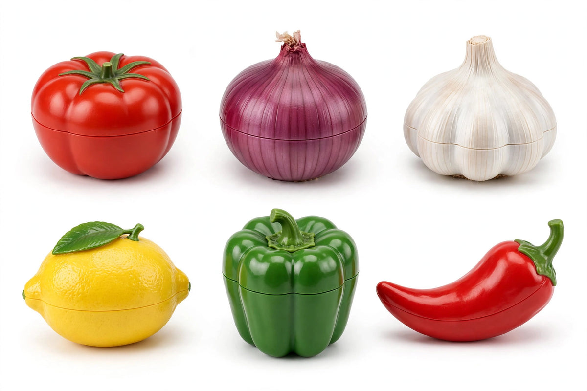 Set di 4 contenitori per frigorifero a forma di verdure