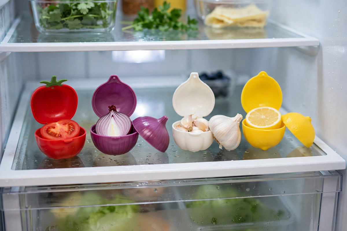 Set di 4 contenitori per frigorifero a forma di verdure