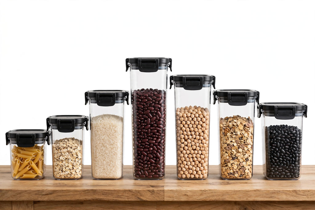 Set di 4 contenitori ermetici per farina e cereali con coperchi ermetici