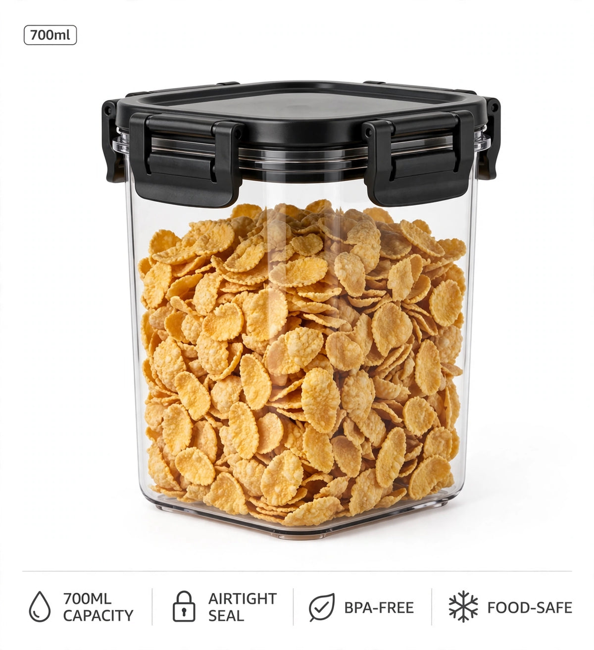Set di 4 contenitori ermetici per farina e cereali con coperchi ermetici