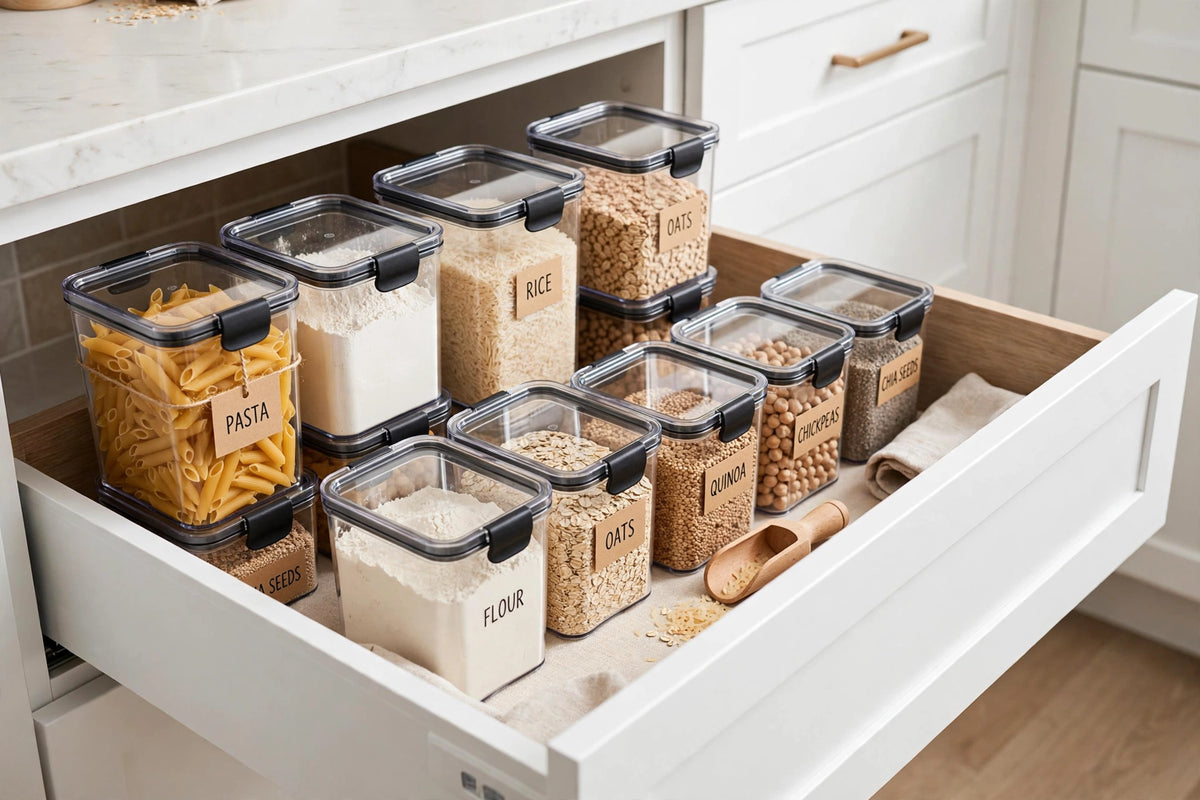 Set di 4 contenitori ermetici per farina e cereali con coperchi ermetici